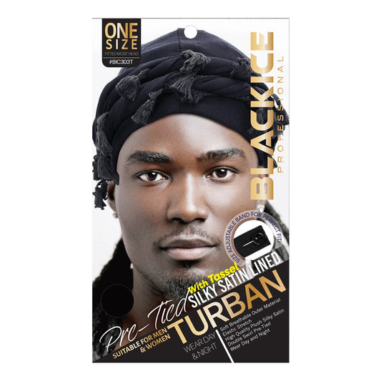 White Smoke BLACKICE Pre-Tied Silky Satin Lined Turban with Tassel