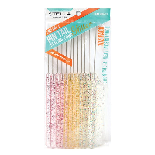 White Smoke MAGIC COLLECTION Pin Tail Comb Glitter 12pcs Bulk Pack