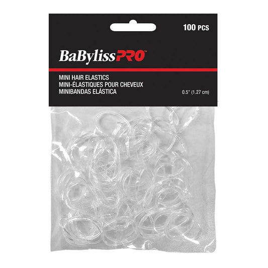 Gray BabylissPRO Mini Hair Elastics 100/pack – Clear