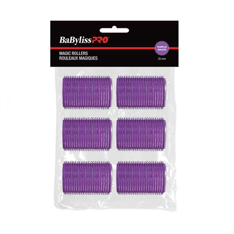 Black BaBylissPRO  Velcro Rollers  Purple  35mm  6/bag