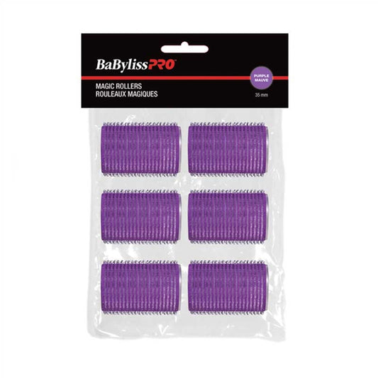 Black BaBylissPRO  Velcro Rollers  Purple  35mm  6/bag