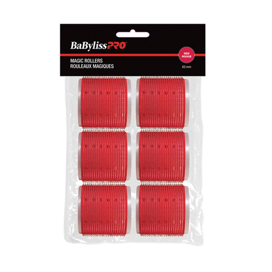 Black BaBylissPRO  Velcro Rollers  Red  65mm  6/bag