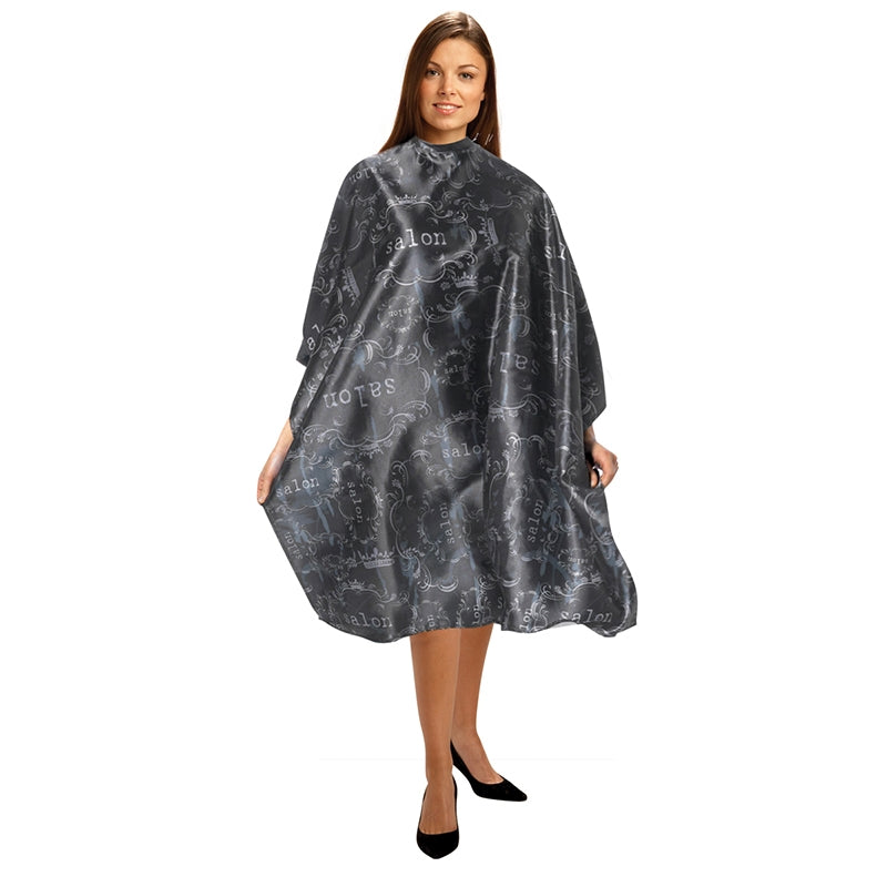 White Smoke BaBylissPRO  Cutting Cape Blk/Grey Polysatin  Snaps