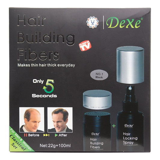 Dark Slate Gray DEXE Hair Building Fibers (22g) &amp; Hair Locking Spray (100ml)
