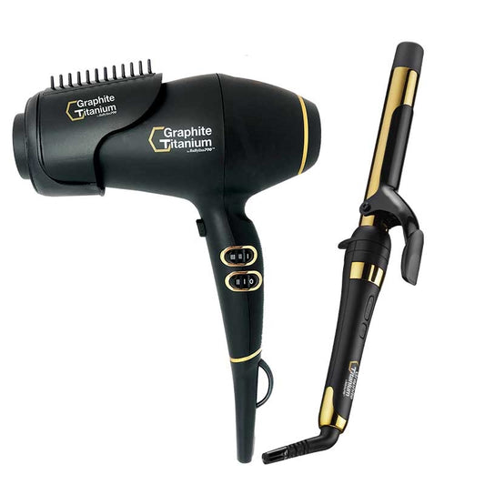 White Smoke BaBylissPRO  Graphite Titanium Hairdryer Curling Iron Duo
