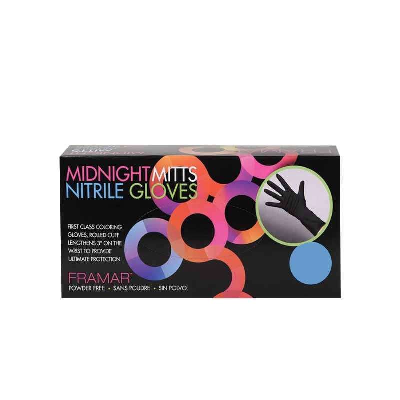 Black Framar  (90013)Midnight Nitrile Gloves Small w/cuff 100/box