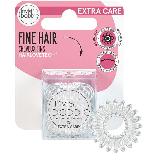 White Smoke Invisibobble Extra Care Fine Hair Rings 3pk - Clear