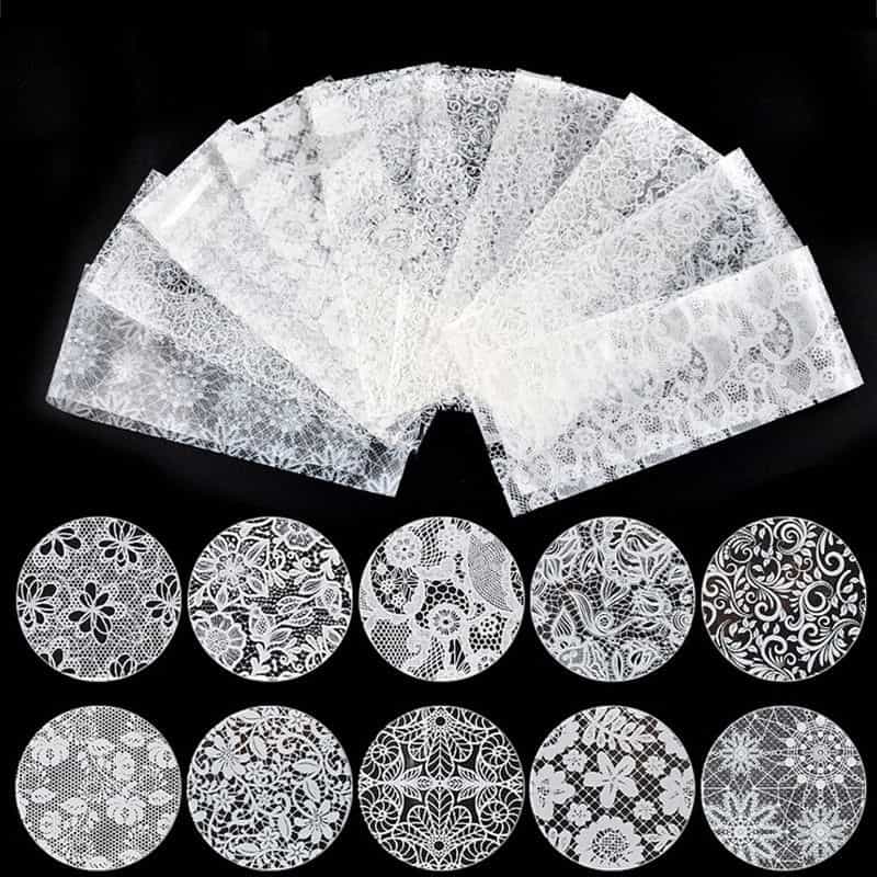 Black Nail Art Transfer Foils Lace Flower Design White 2771-W
