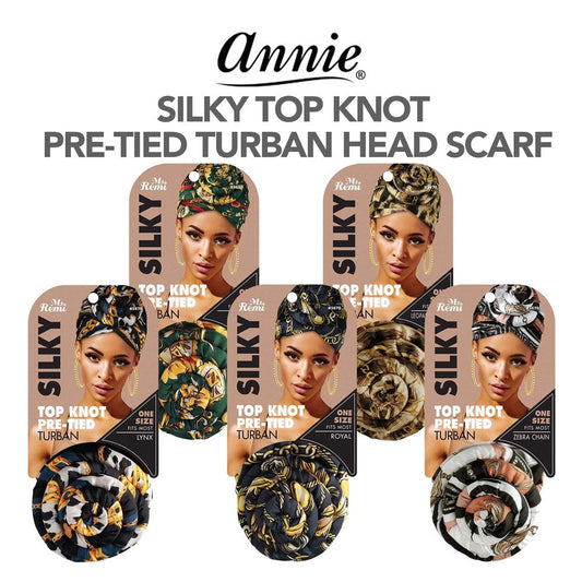 White Smoke ANNIE Silky Top Knot Pre-Tied Turban Head Scarf [Pattern Assorted]