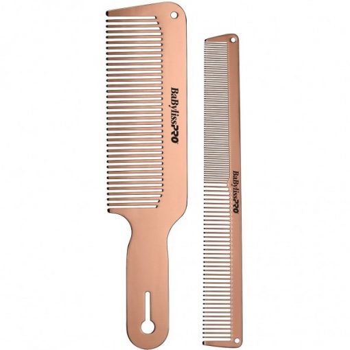 White Smoke BabylissPRO 2pc Metal Barber Comb Set – ROSE GOLD